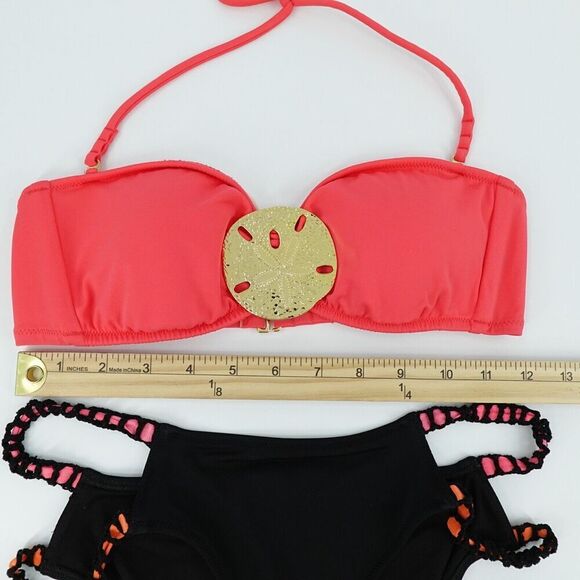 Victorias Secret Bikini Set Women Small Bandeau Strappy Sand Dollar Medallion - Picture 12 of 15